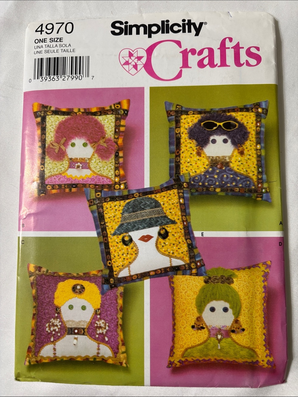 Simplicity Craft Pillow People Faces in Yellow, Pink, Green & Purple 2004